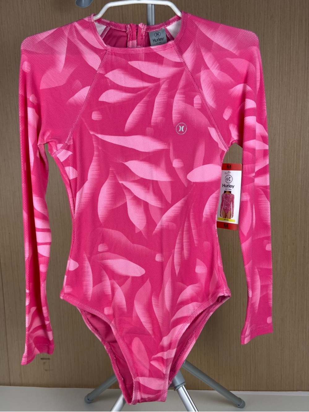 Hurley Pink Long Sleeve One Piece Swimsuit Rash Guard UPF 50+ Medium NWT